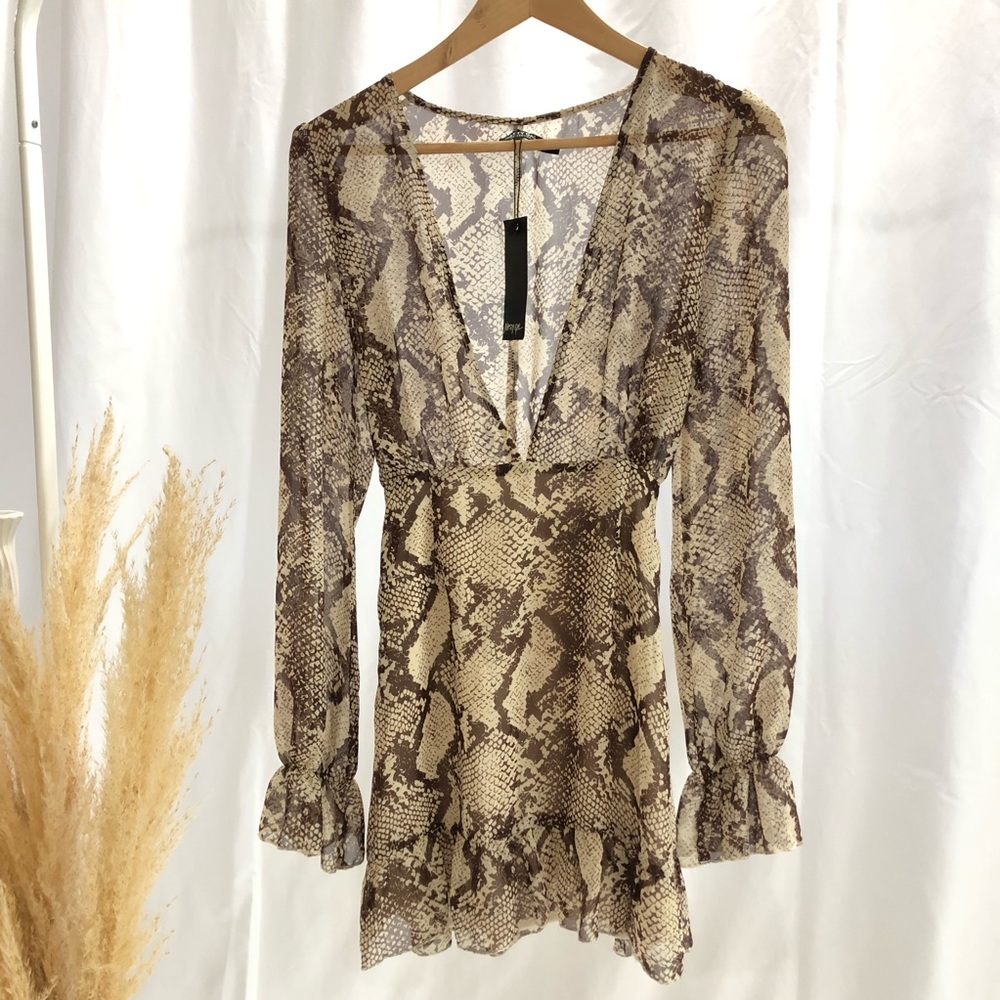 Nastygal Long Sleeve Mini Snake Skin Dress US 6
